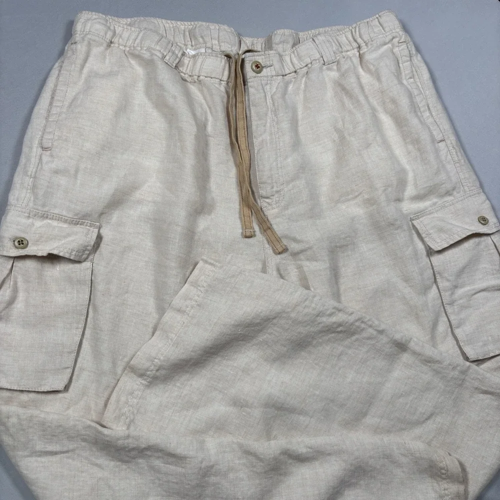 Tommy Bahama 100% Linen Cargo Pants Mens XXL Beige Relax Drawstring Waist